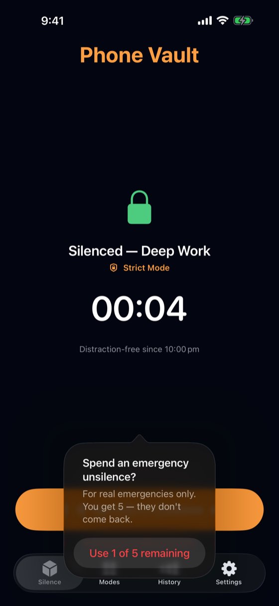Emergency unsilence confirmation dialog
