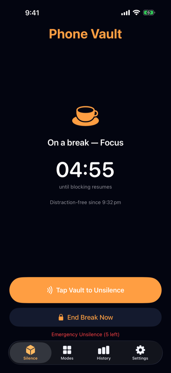 Break countdown until blocking resumes