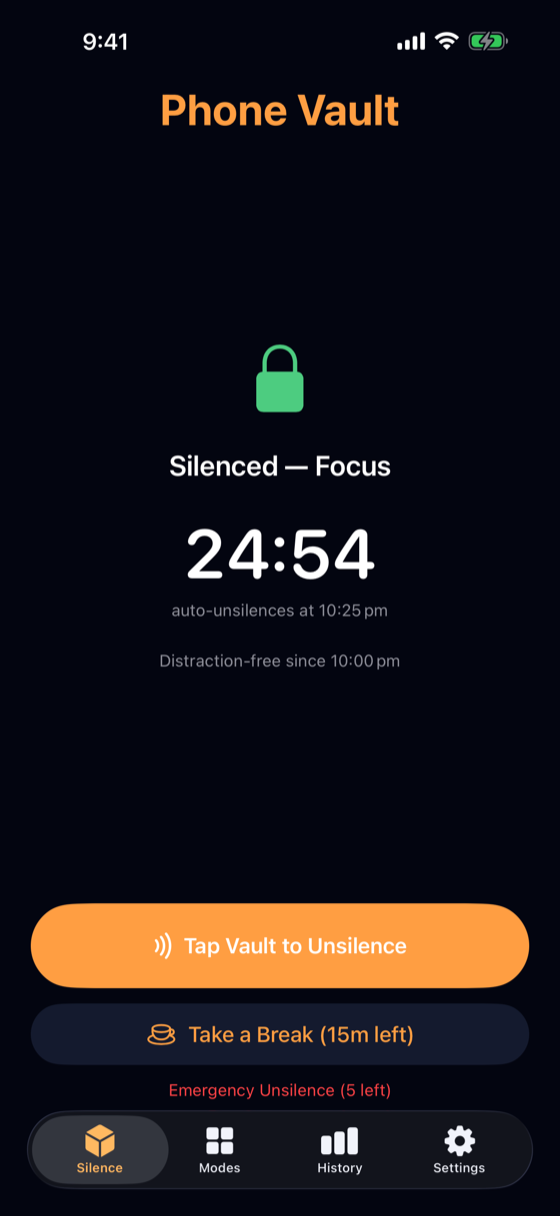 Timed session counting down to auto-unsilence