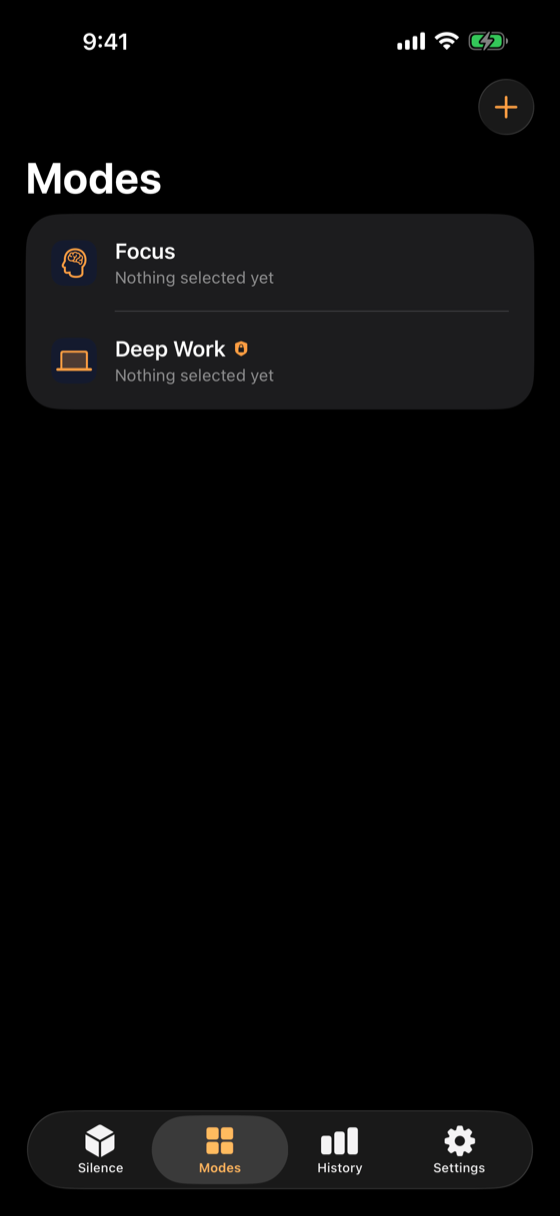Modes list: Focus and Deep Work